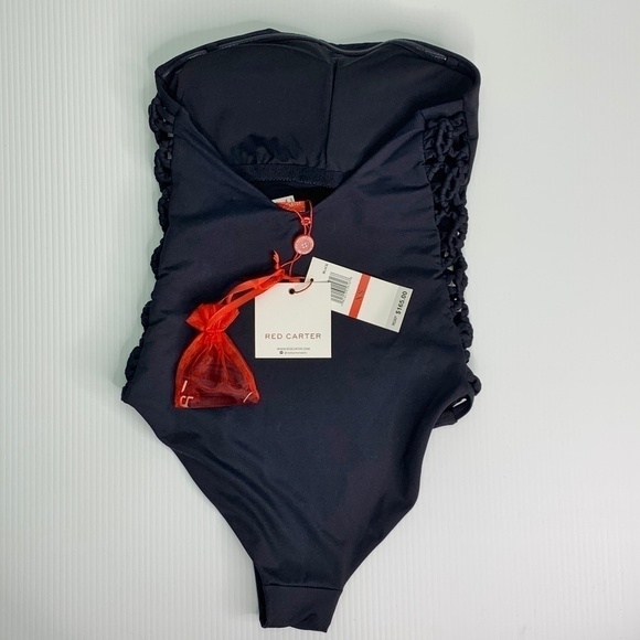 Red Carter Size XS 4 Black One Piece Swimsuit NWT Removable Strap Crochet Sides - Picture 10 of 12
